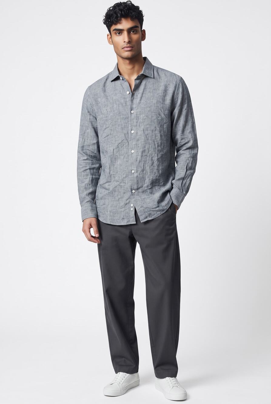 Stantt Blue Gray Linen Blend Long Sleeve Button Down Xl NWOT Customized Fit